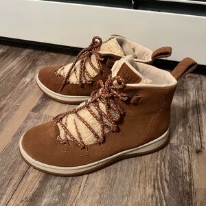 UGG Chestnut Suede Shearling-Trim Lace-Up Ankle Boots